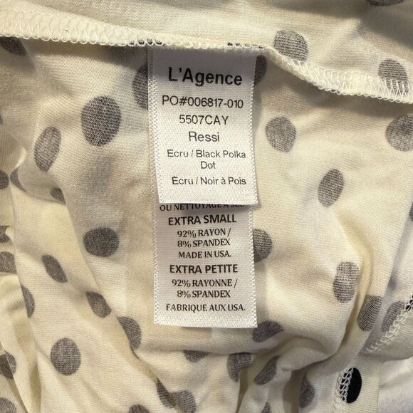 L'Agence Ressi Fitted Short Sleeve Tee in Ecru / Black Polka Dot Made in USA XS - Picture 7 of 8